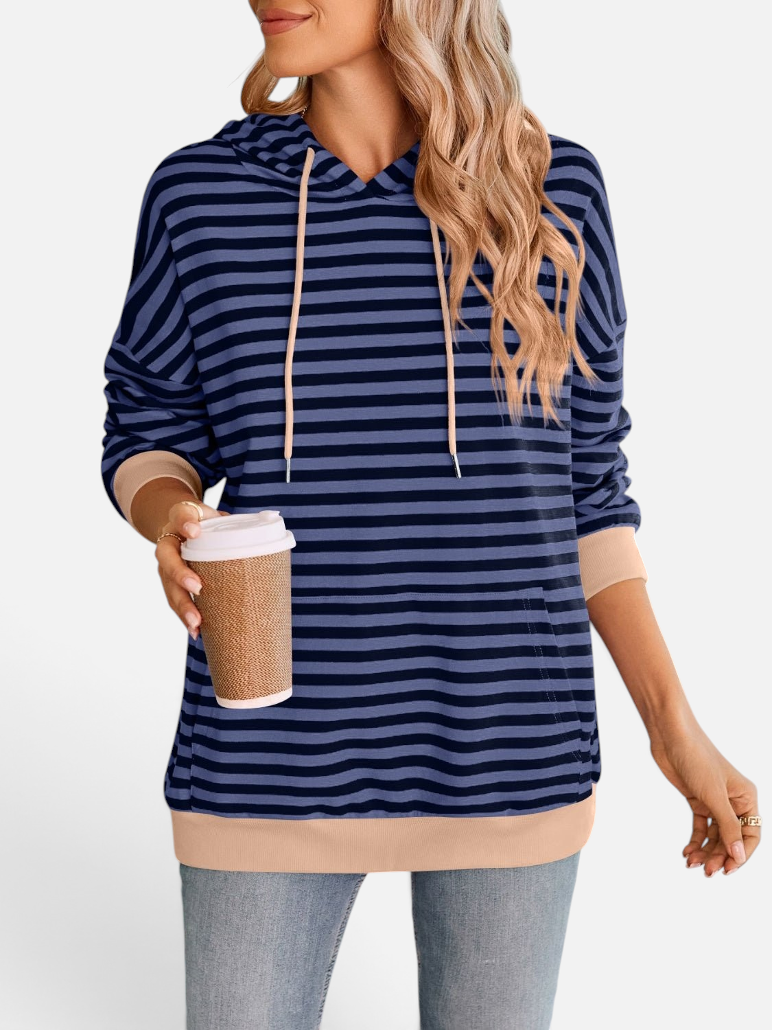 Lovelet Drawstring Striped Long Sleeve Hoodie - Rochelle's House LLC