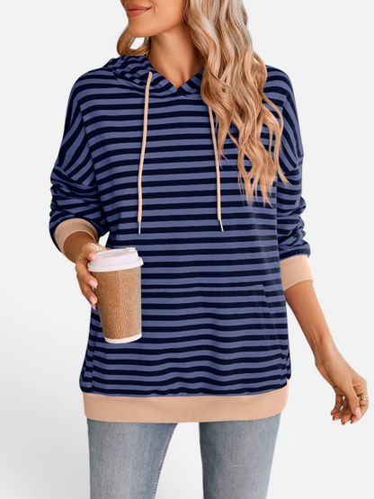 Lovelet Drawstring Striped Long Sleeve Hoodie - Rochelle's House LLC