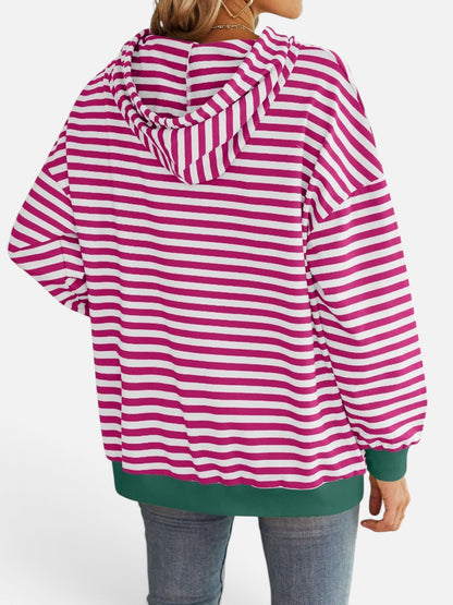 Lovelet Drawstring Striped Long Sleeve Hoodie - Rochelle's House LLC