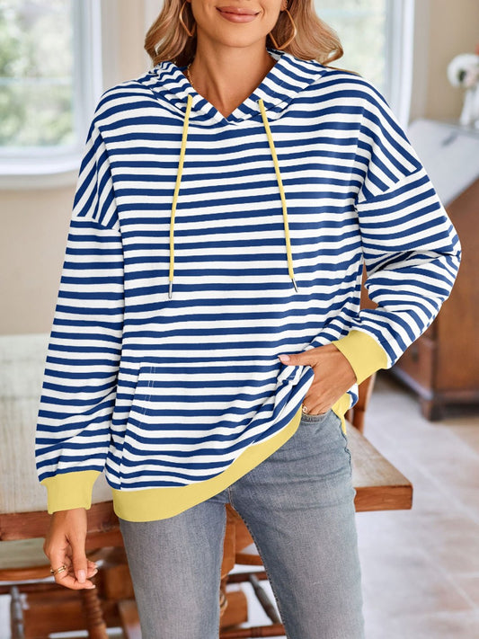 Lovelet Drawstring Striped Long Sleeve Hoodie - Rochelle's House LLC