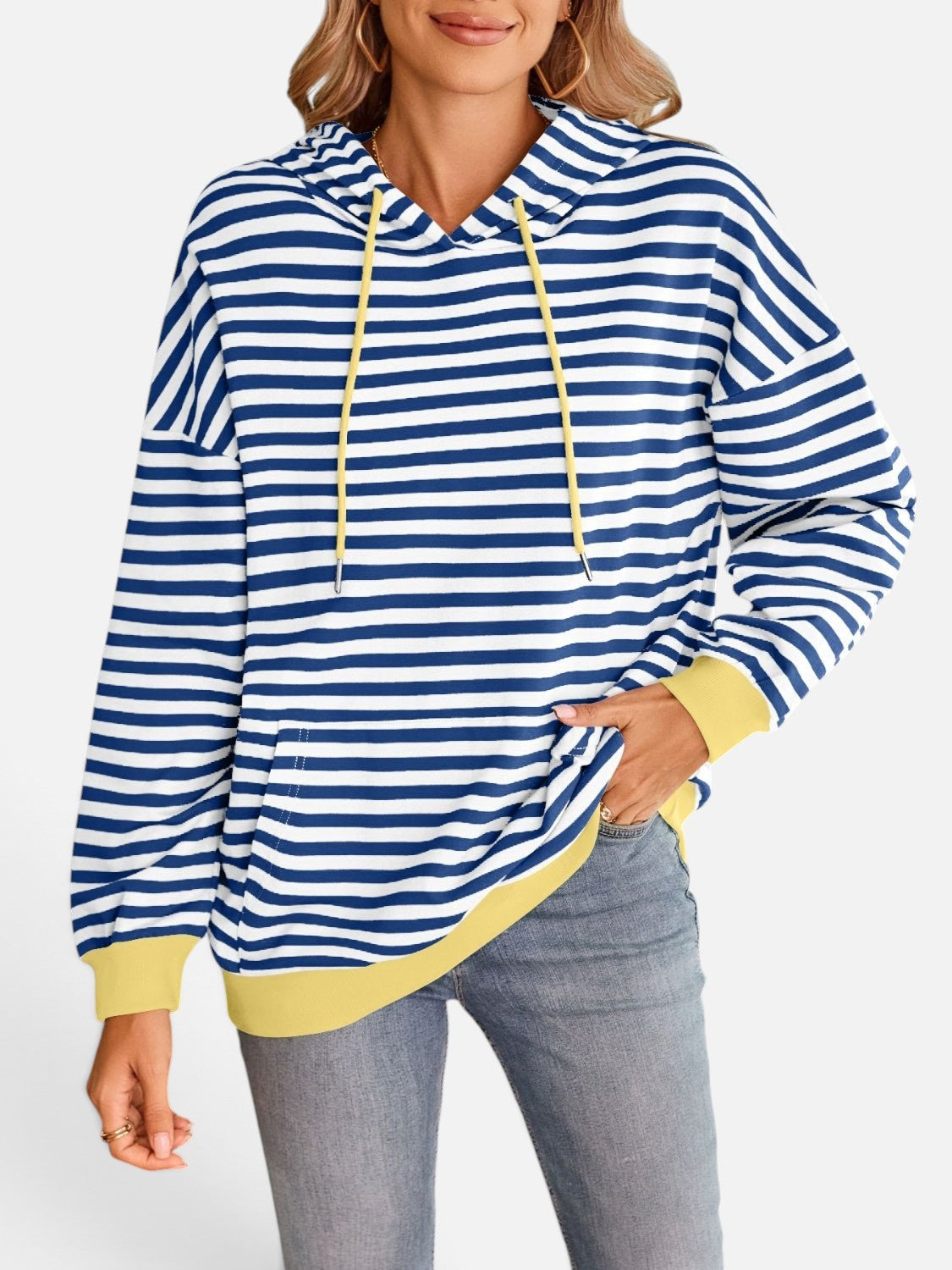 Lovelet Drawstring Striped Long Sleeve Hoodie - Rochelle's House LLC