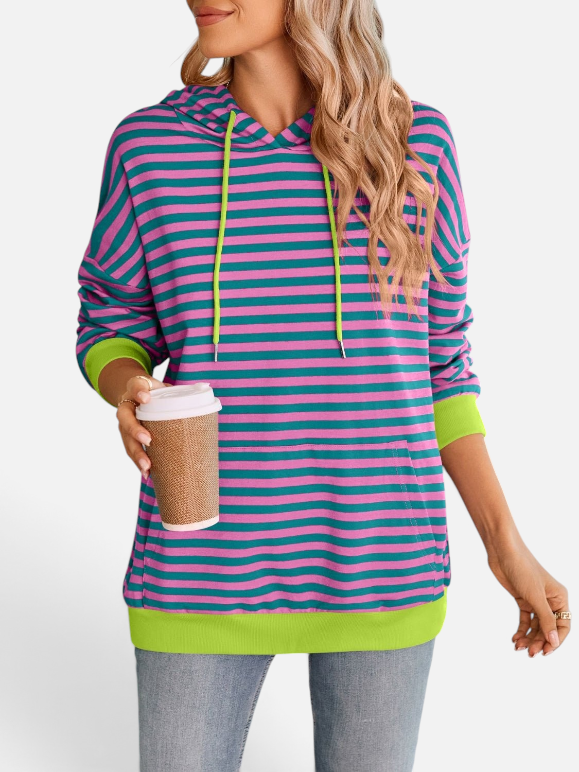 Lovelet Drawstring Striped Long Sleeve Hoodie - Rochelle's House LLC