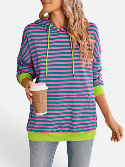 Lovelet Drawstring Striped Long Sleeve Hoodie - Rochelle's House LLC