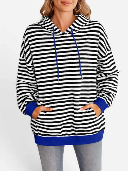 Lovelet Drawstring Striped Long Sleeve Hoodie - Rochelle's House LLC