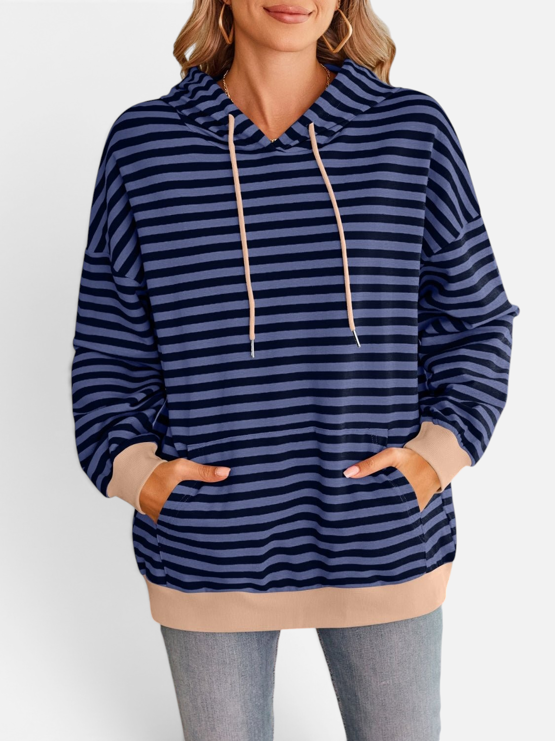 Lovelet Drawstring Striped Long Sleeve Hoodie - Rochelle's House LLC