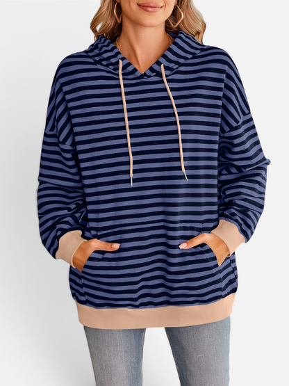 Lovelet Drawstring Striped Long Sleeve Hoodie - Rochelle's House LLC