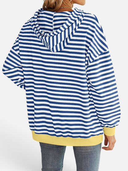 Lovelet Drawstring Striped Long Sleeve Hoodie - Rochelle's House LLC