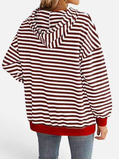Lovelet Drawstring Striped Long Sleeve Hoodie - Rochelle's House LLC