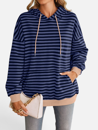 Lovelet Drawstring Striped Long Sleeve Hoodie - Rochelle's House LLC