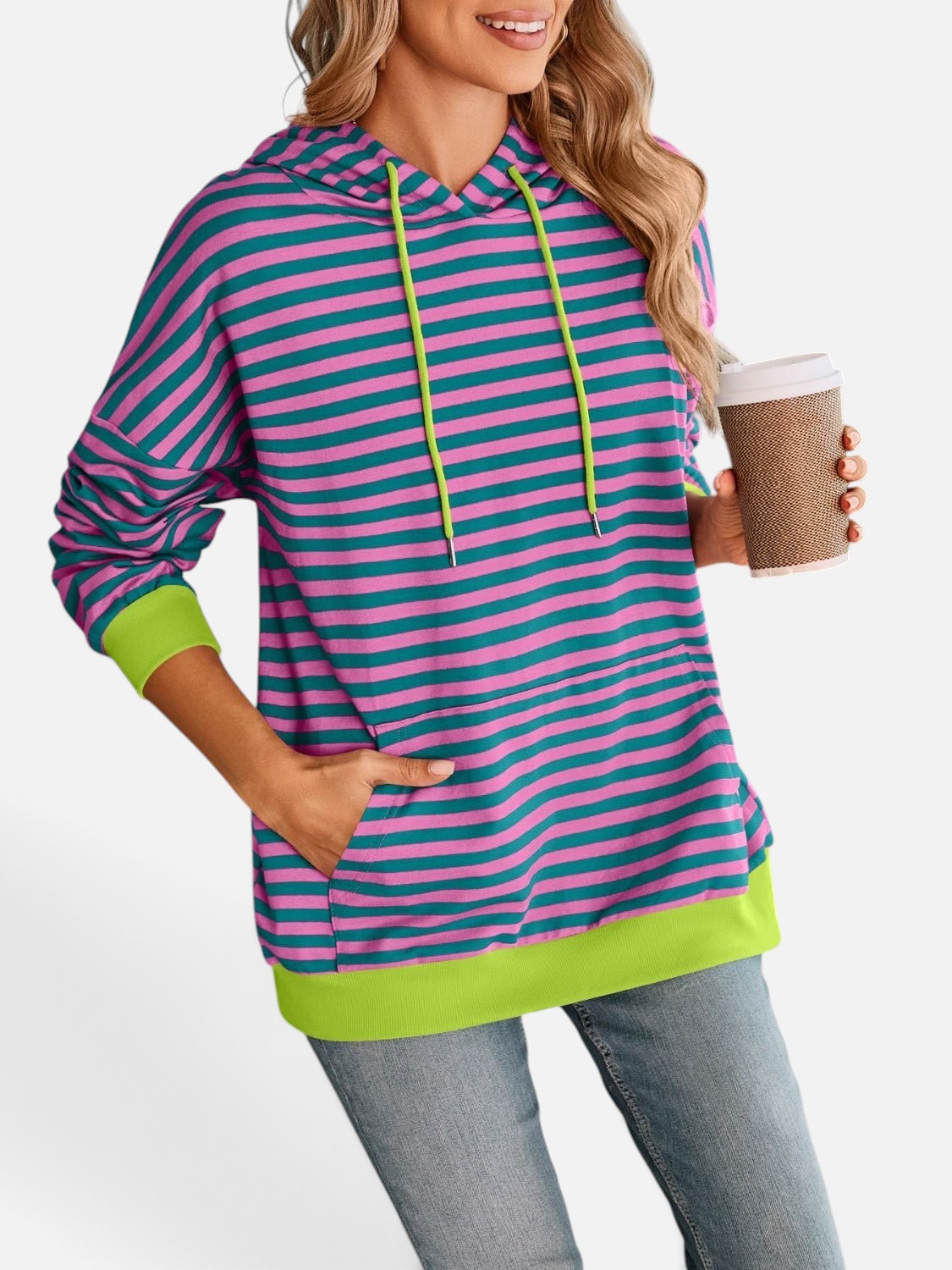 Lovelet Drawstring Striped Long Sleeve Hoodie - Rochelle's House LLC