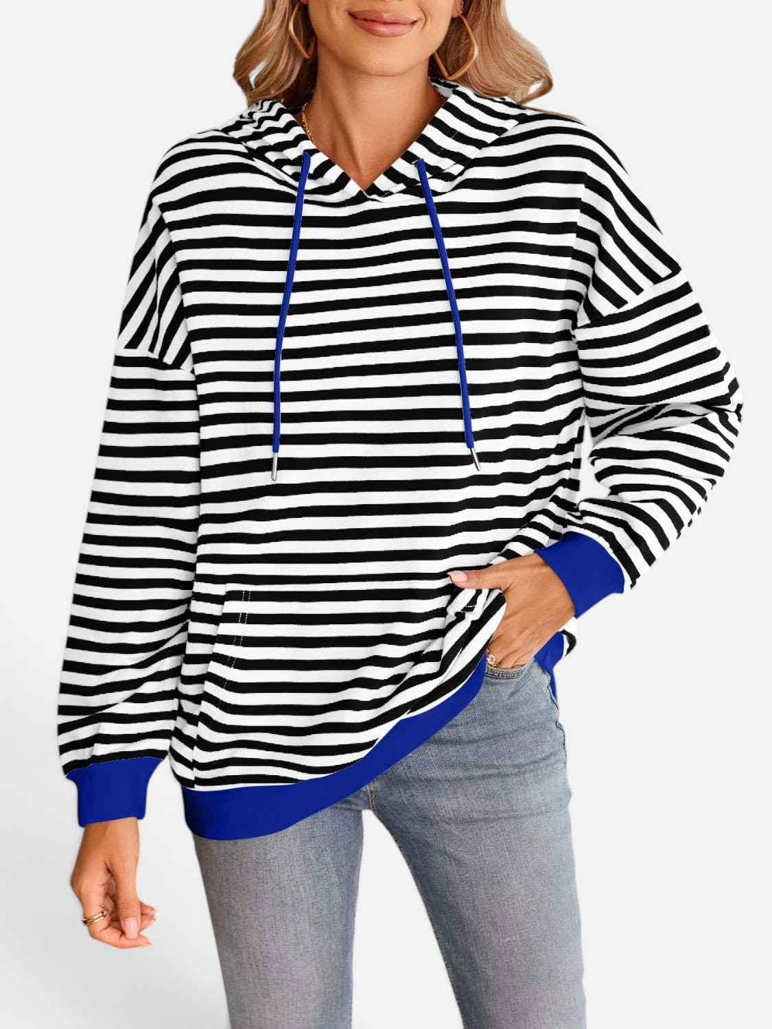 Lovelet Drawstring Striped Long Sleeve Hoodie - Rochelle's House LLC