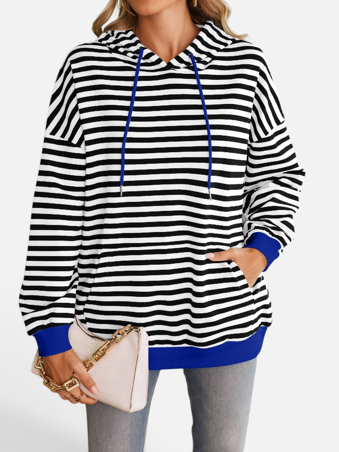 Lovelet Drawstring Striped Long Sleeve Hoodie - Rochelle's House LLC