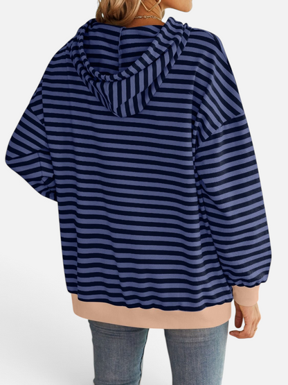 Lovelet Drawstring Striped Long Sleeve Hoodie - Rochelle's House LLC