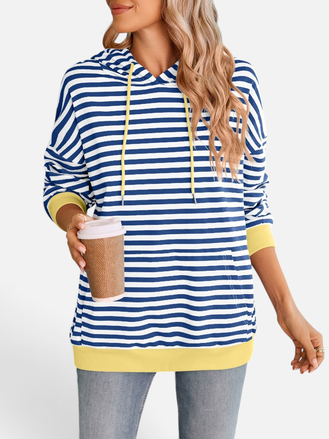 Lovelet Drawstring Striped Long Sleeve Hoodie - Rochelle's House LLC