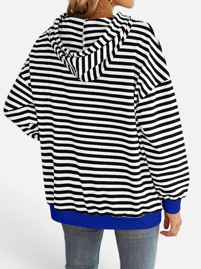 Lovelet Drawstring Striped Long Sleeve Hoodie - Rochelle's House LLC