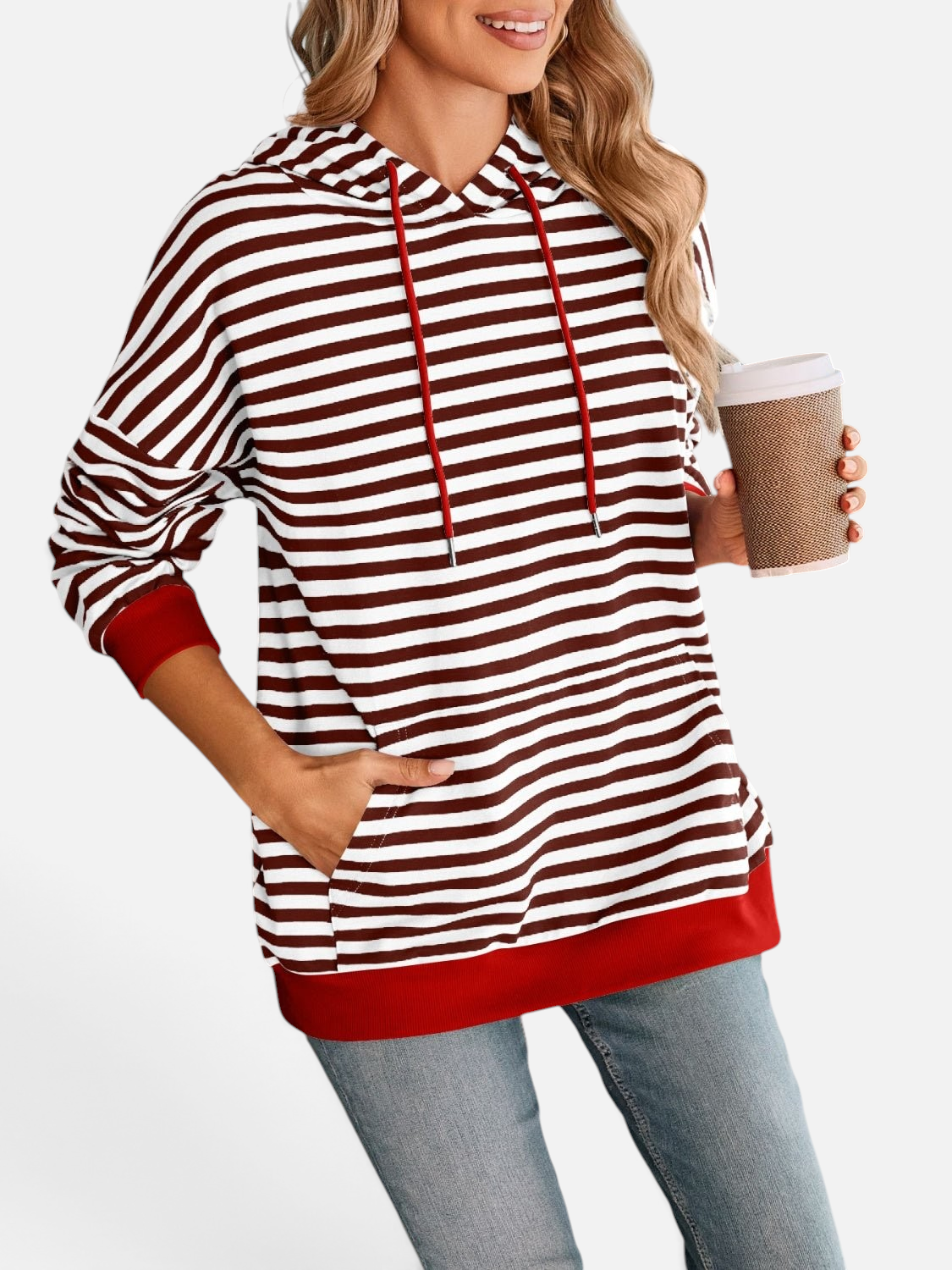 Lovelet Drawstring Striped Long Sleeve Hoodie - Rochelle's House LLC