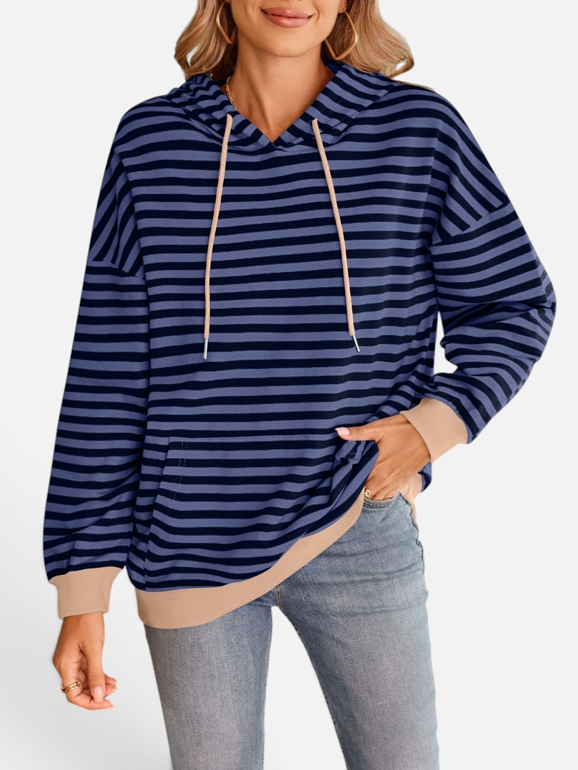 Lovelet Drawstring Striped Long Sleeve Hoodie - Rochelle's House LLC
