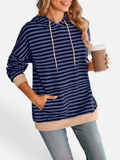 Lovelet Drawstring Striped Long Sleeve Hoodie - Rochelle's House LLC