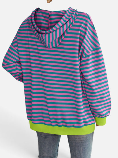 Lovelet Drawstring Striped Long Sleeve Hoodie - Rochelle's House LLC