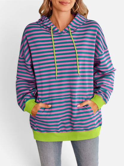 Lovelet Drawstring Striped Long Sleeve Hoodie - Rochelle's House LLC