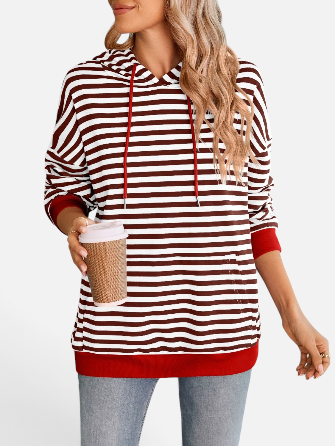 Lovelet Drawstring Striped Long Sleeve Hoodie - Rochelle's House LLC