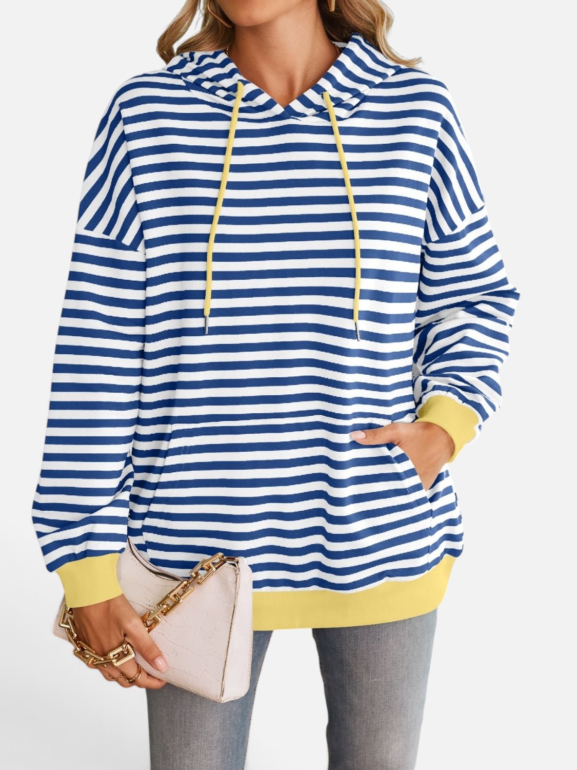 Lovelet Drawstring Striped Long Sleeve Hoodie - Rochelle's House LLC