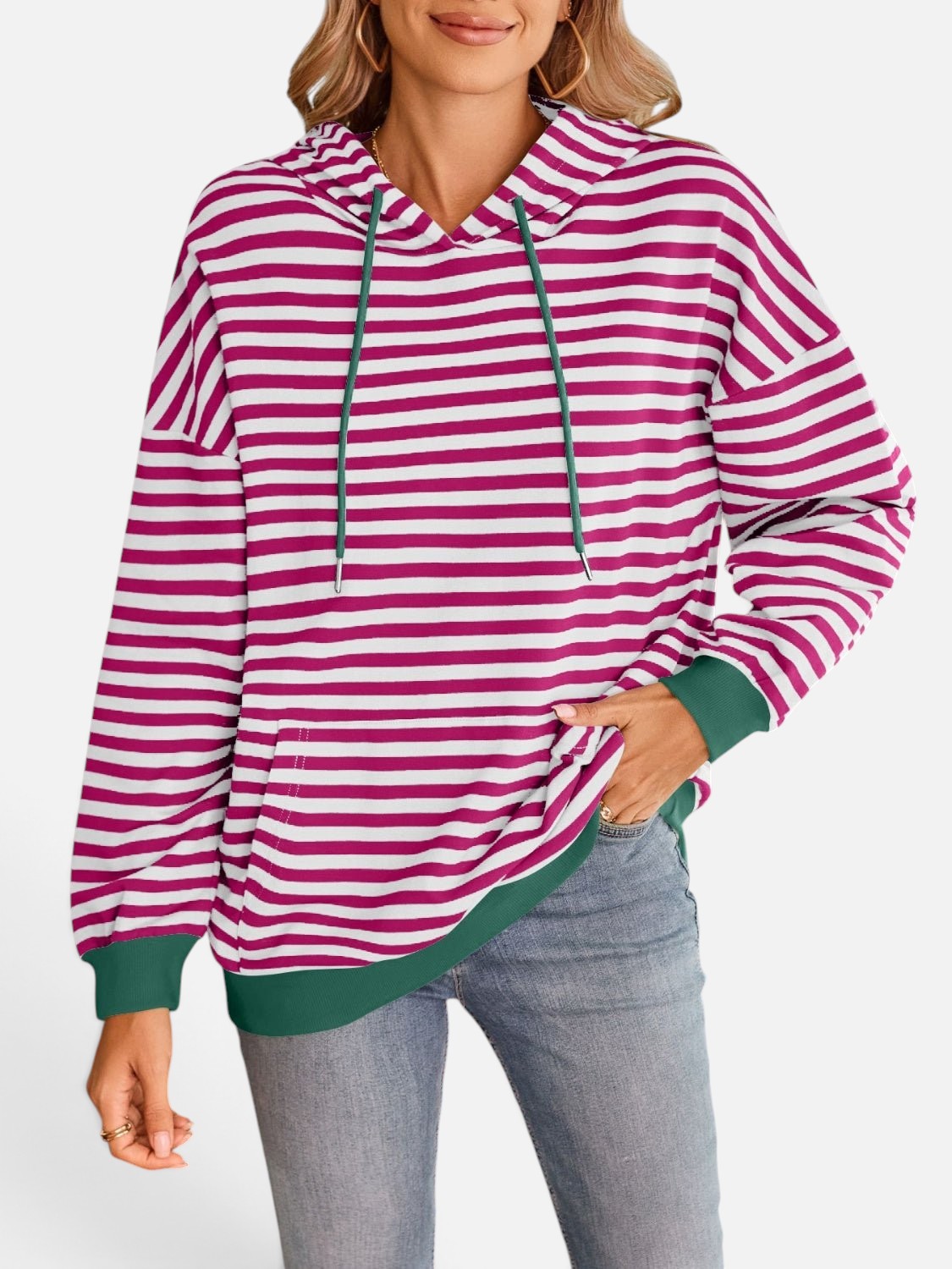 Lovelet Drawstring Striped Long Sleeve Hoodie - Rochelle's House LLC