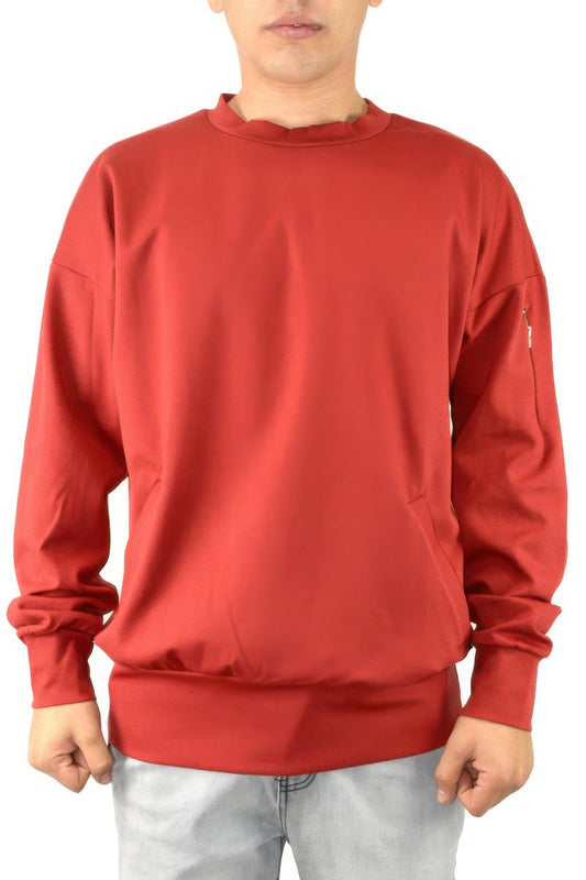 Front view of Men's Casual Long Sleeve Pullover Sweatshirts showing neckline and sleeve details (67% Viscose, 28% Nylon)