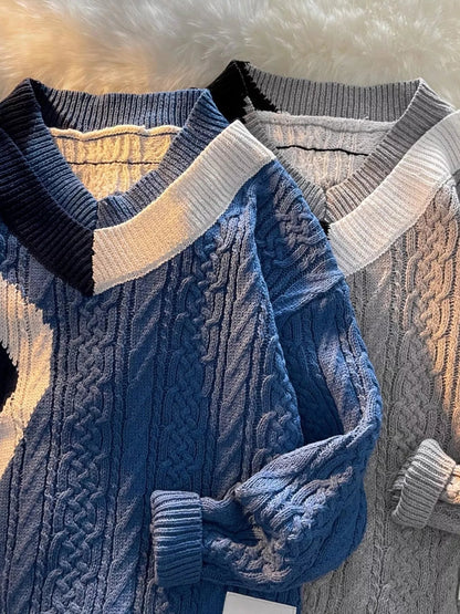 Men's Color Block V - Neck Knit Sweater - Rochelle's House LLC