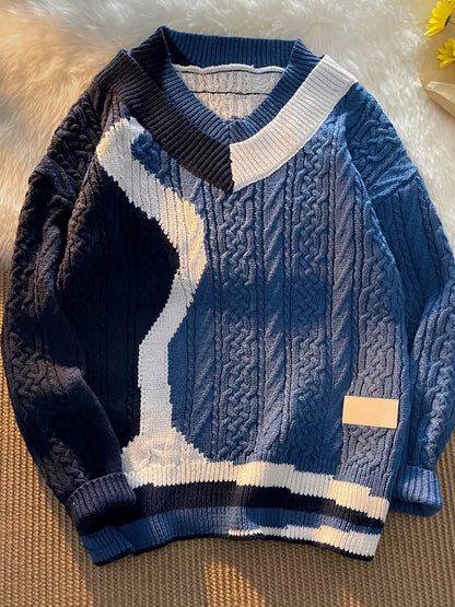 Men's Color Block V - Neck Knit Sweater - Rochelle's House LLC