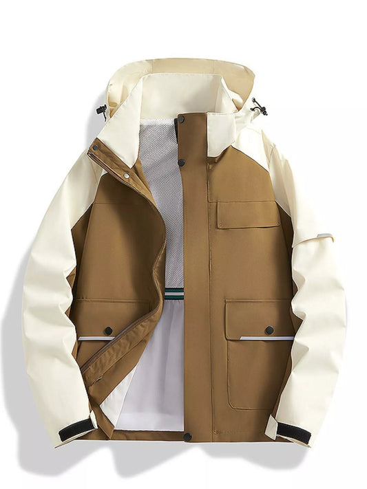 Men's Full Size Color Block Windproof Outdoor Jacket Plus Size - Rochelle's House LLC