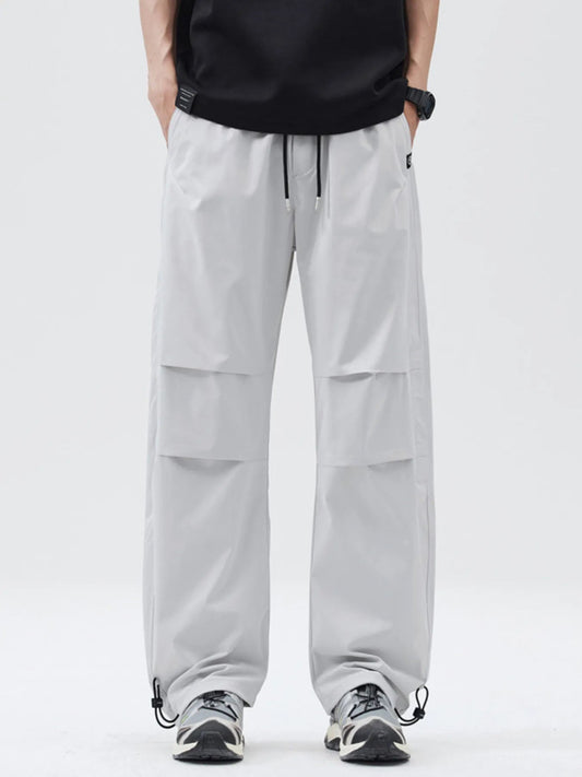 Front view of Men's Full Size Relaxed Fit Drawstring Pants Plus Size in Grey showing neckline and sleeve details