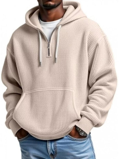 Men's Full Size Waffle Knit Quarter Zip Hoodie Plus Size - Rochelle's House LLC