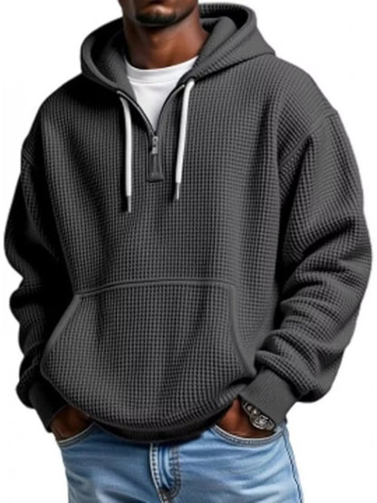 Men's Full Size Waffle Knit Quarter Zip Hoodie Plus Size - Rochelle's House LLC