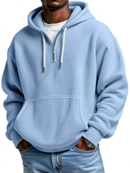 Men's Full Size Waffle Knit Quarter Zip Hoodie Plus Size - Rochelle's House LLC