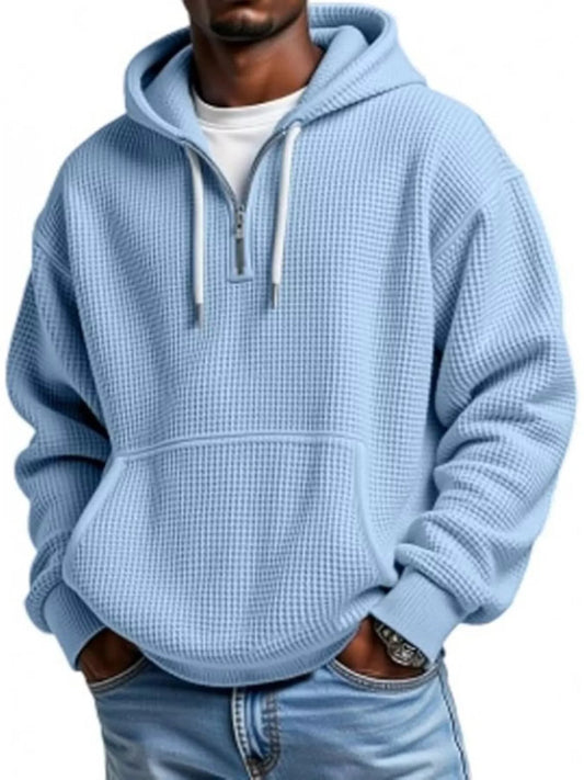 Men's Full Size Waffle Knit Quarter Zip Hoodie Plus Size - Rochelle's House LLC