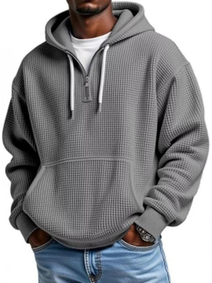 Men's Full Size Waffle Knit Quarter Zip Hoodie Plus Size - Rochelle's House LLC