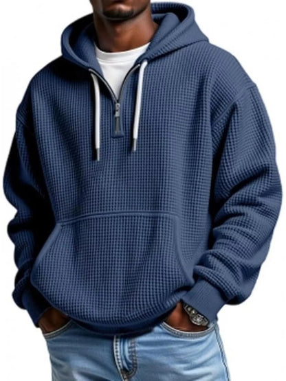 Men's Full Size Waffle Knit Quarter Zip Hoodie Plus Size - Rochelle's House LLC
