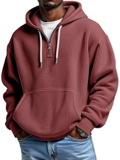 Men's Full Size Waffle Knit Quarter Zip Hoodie Plus Size - Rochelle's House LLC