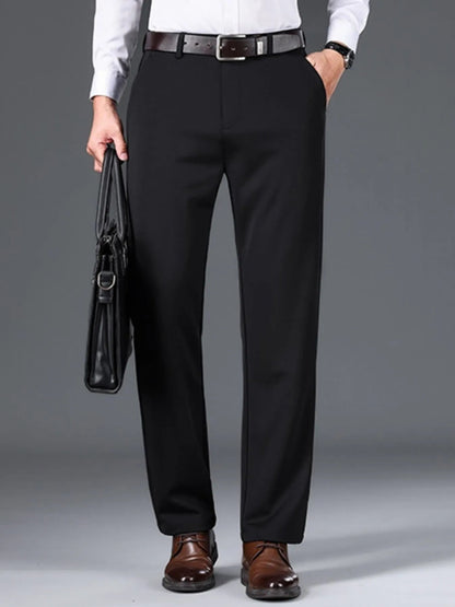 Front view of Men's Loose Fit Pants in Black showing neckline and sleeve details (5% polyester)
