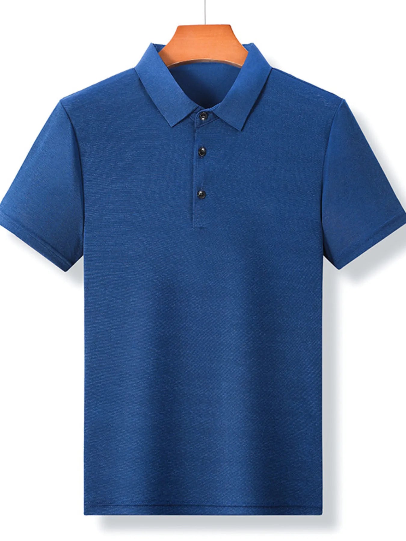 Front view of Men's Plus Size Breathable Collared Neck Short Sleeve Polo in Black showing neckline and sleeve details