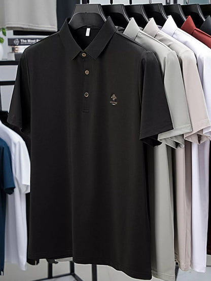 Front view of Men's Plus Size Button Detail Short Sleeve Polo in White showing neckline and sleeve details