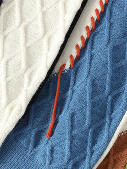 Men's Plus Size Color Block Cable Knit Sweater - Rochelle's House LLC