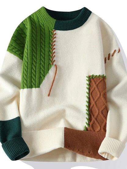 Men's Plus Size Color Block Cable Knit Sweater - Rochelle's House LLC