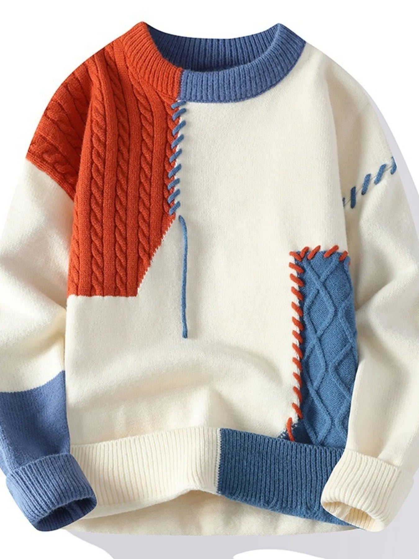 Men's Plus Size Color Block Cable Knit Sweater - Rochelle's House LLC
