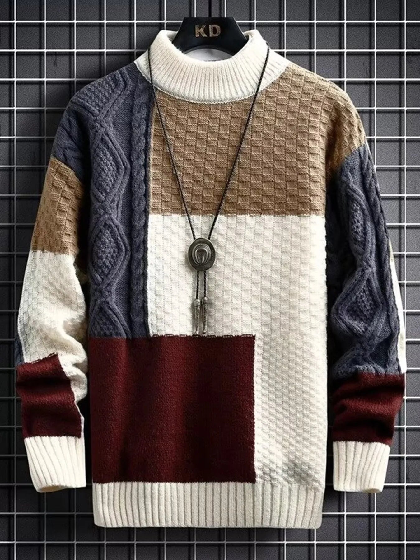 Men's Plus Size Color Block Knitted Pullover - Rochelle's House LLC