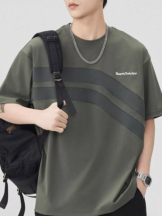 Front view of Men's Plus Size Round Neck Half Sleeve T-Shirt in Green showing neckline and sleeve details