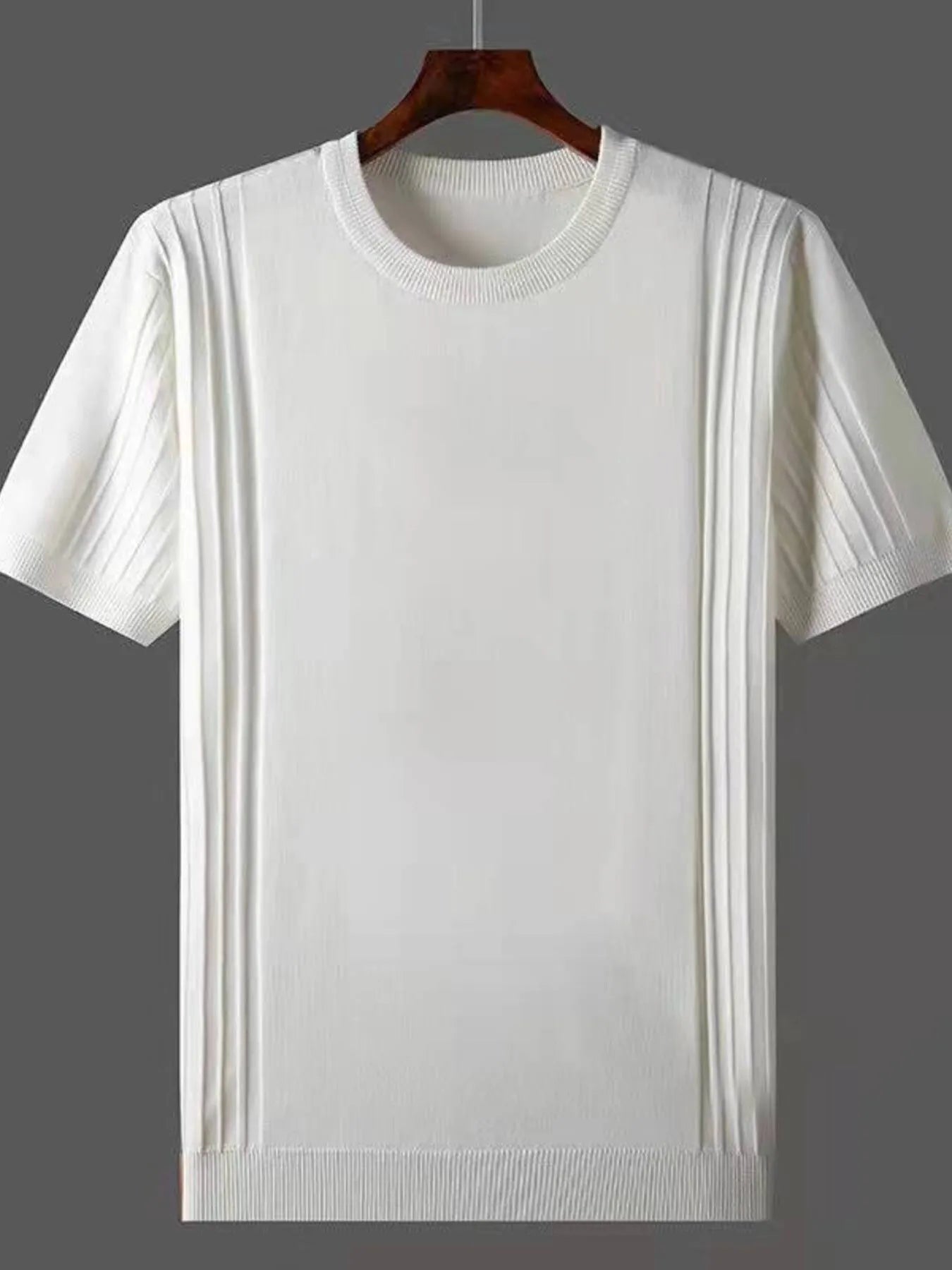 Front view of Men's Plus Size Round Neck Short Sleeve T-Shirt in White showing neckline and sleeve details