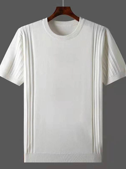Front view of Men's Plus Size Round Neck Short Sleeve T-Shirt in White showing neckline and sleeve details