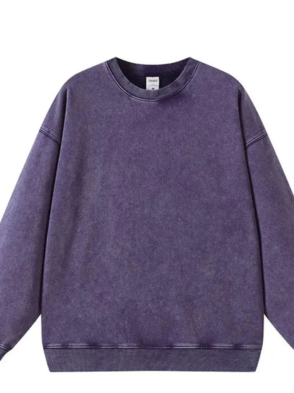 Front view of Men's Round Neck Long Sleeve Sweatshirt in Dark Purple showing neckline and sleeve details